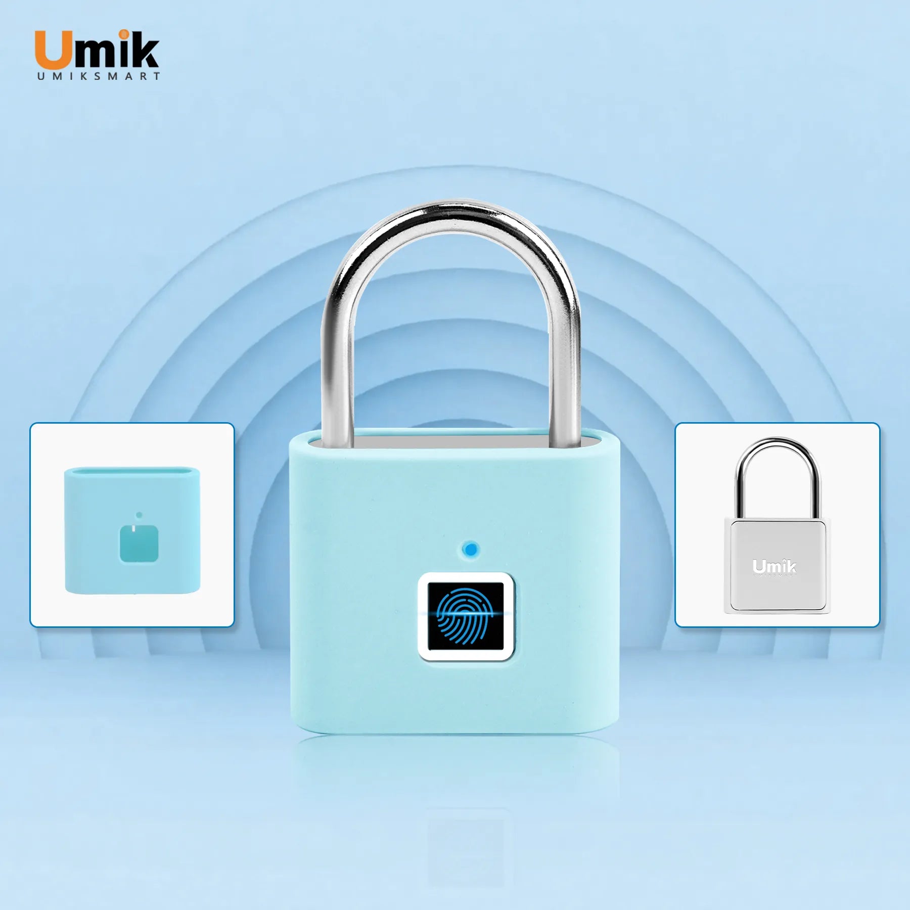 Umiksmart-UMIKSMART Keyless Fingerprint Lock, Waterproof USB Rechargeable Smart Padlock for Bookcase, Suitcase, Locker, Gym, Outdoor Gate, Cosmic Blue Set.