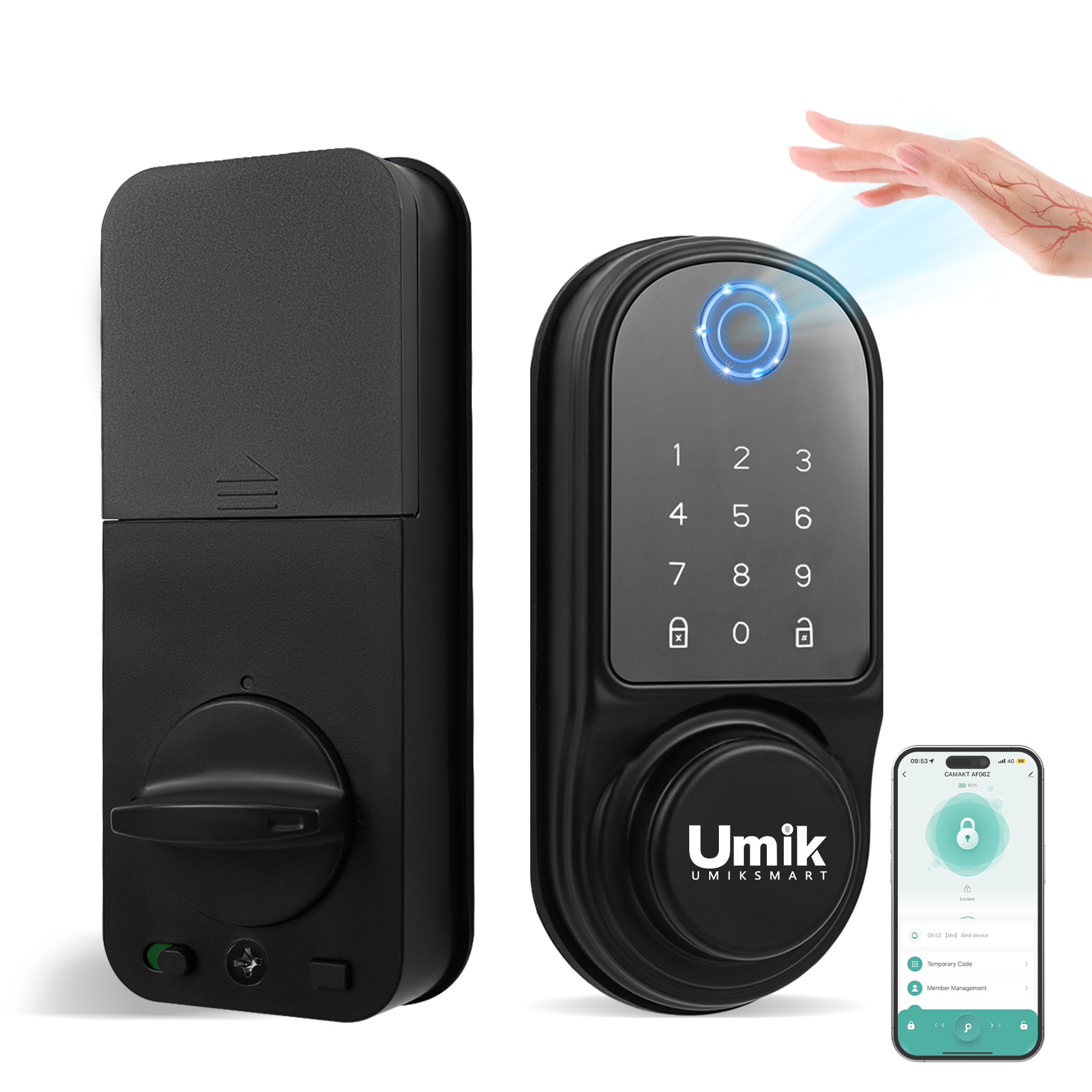 Smart Door Lock with Palm Vein, 5 in 1 Keyless Entry Door Lock, Electronic Keypad Deadbolt for Front Door, IP65 Waterproof, Easy Install, Auto Lock