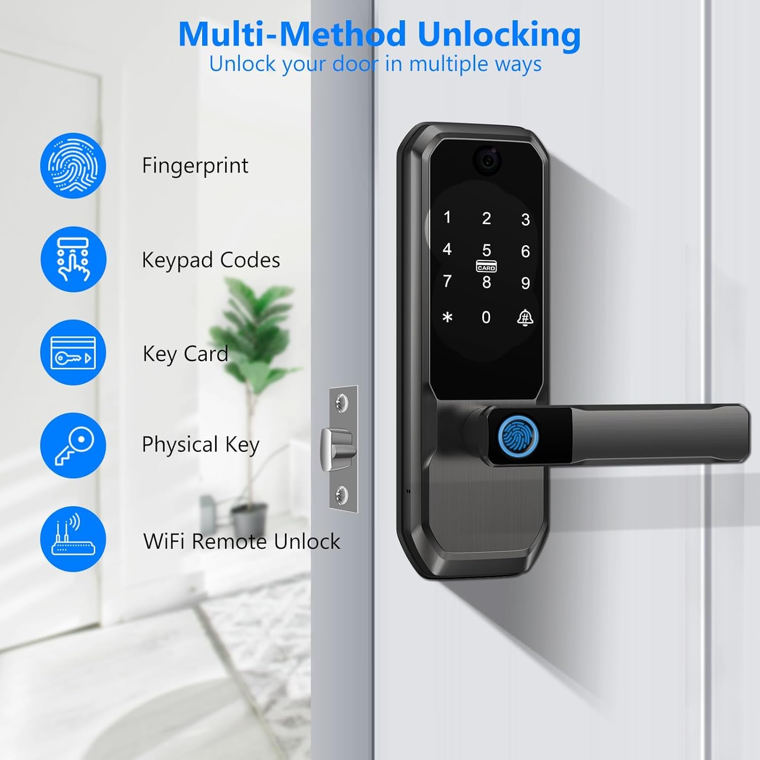 UMIKSMART WiFi Smart Door Lock, Camera Doorbell, Fingerprint, Metallic Charcoal